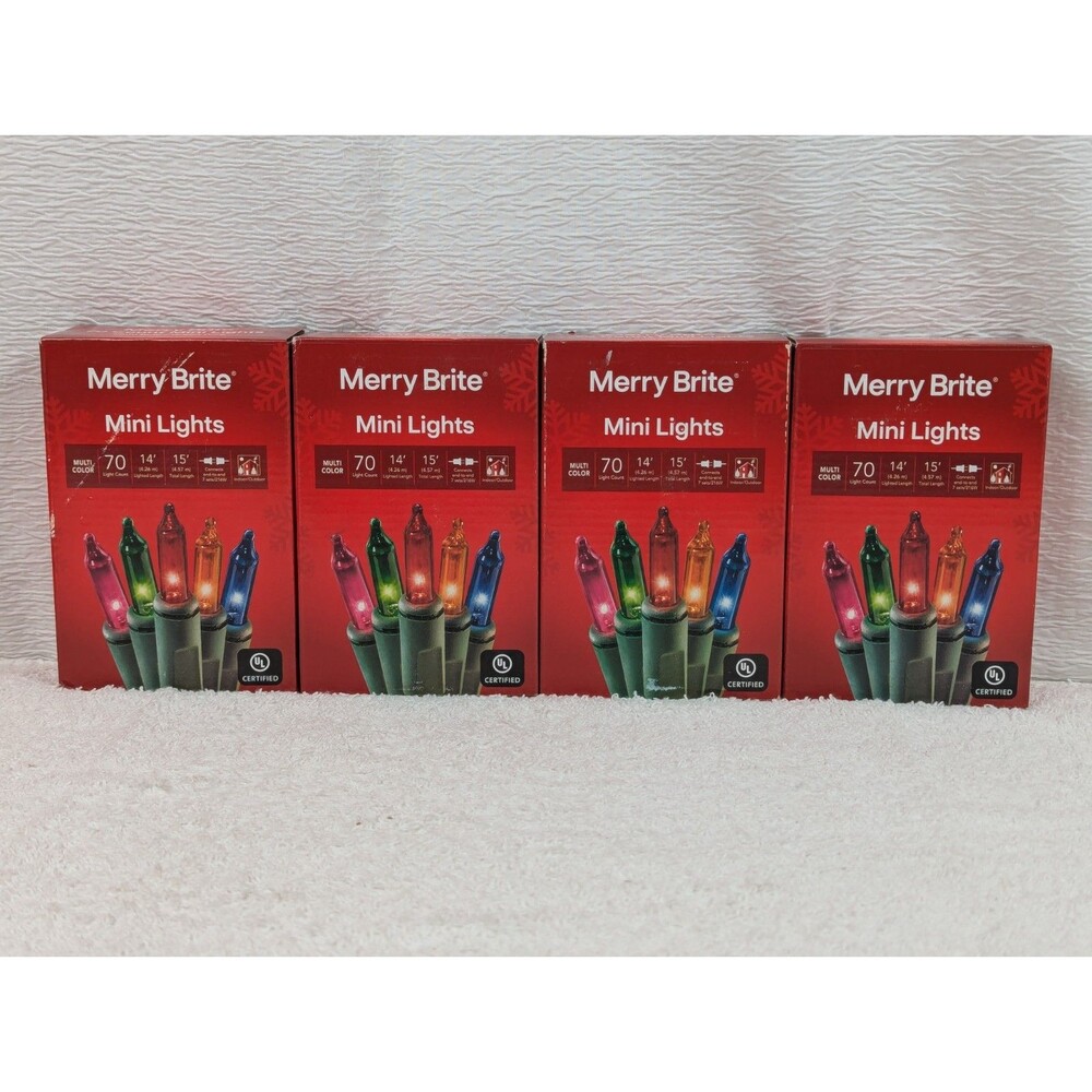 Christmas - Merry Brite - 70 Count - Mini Lights - Multi Color/Green Wire 4 Pack